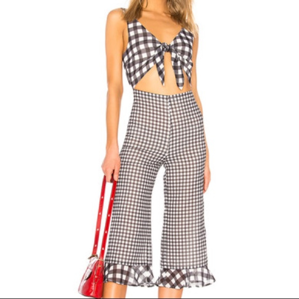 LPA Revolve Tie Front Jumpsuit in Mixed Gingham - Picture 4 of 7